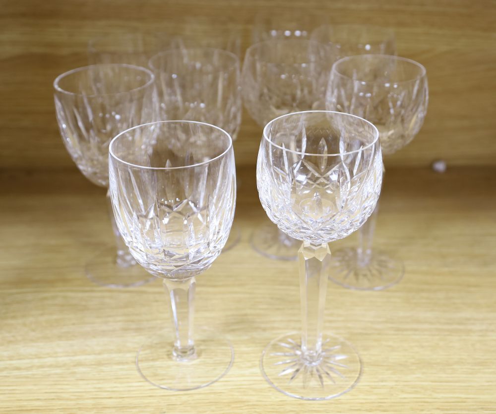 A set of five Waterford Lismore crystal hock glasses and five matching red wine glasses, height 19cm